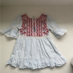 Egg by Susan Lazar blue dress with embroidery EUC